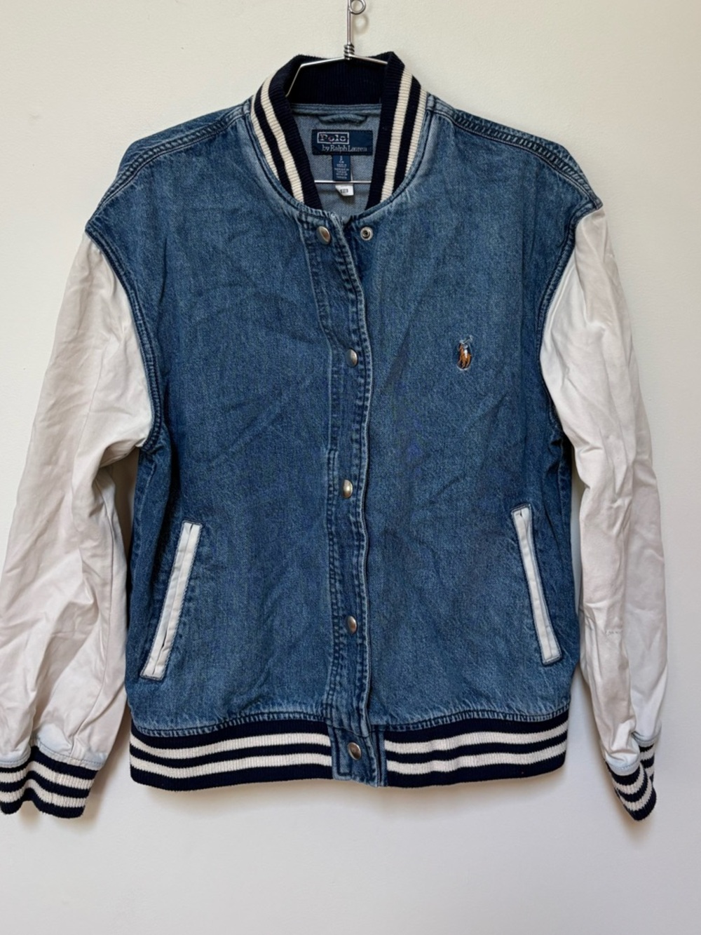 Polo Ralph Lauren American Flag Denim Bomber Jacket Size Small Women’s